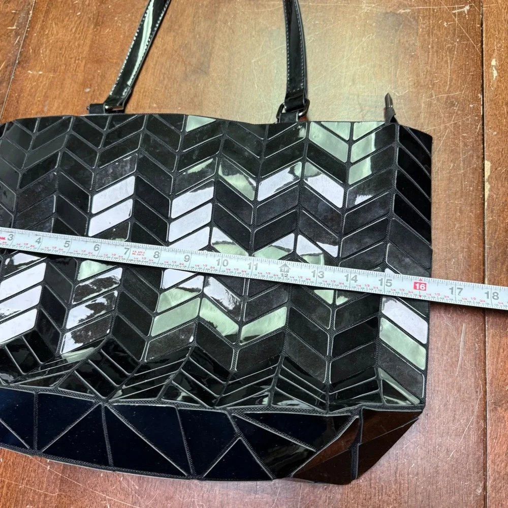 Geometric Tote Bag Women Large Black Glossy Chevron Mosaic Shoulder Bag
